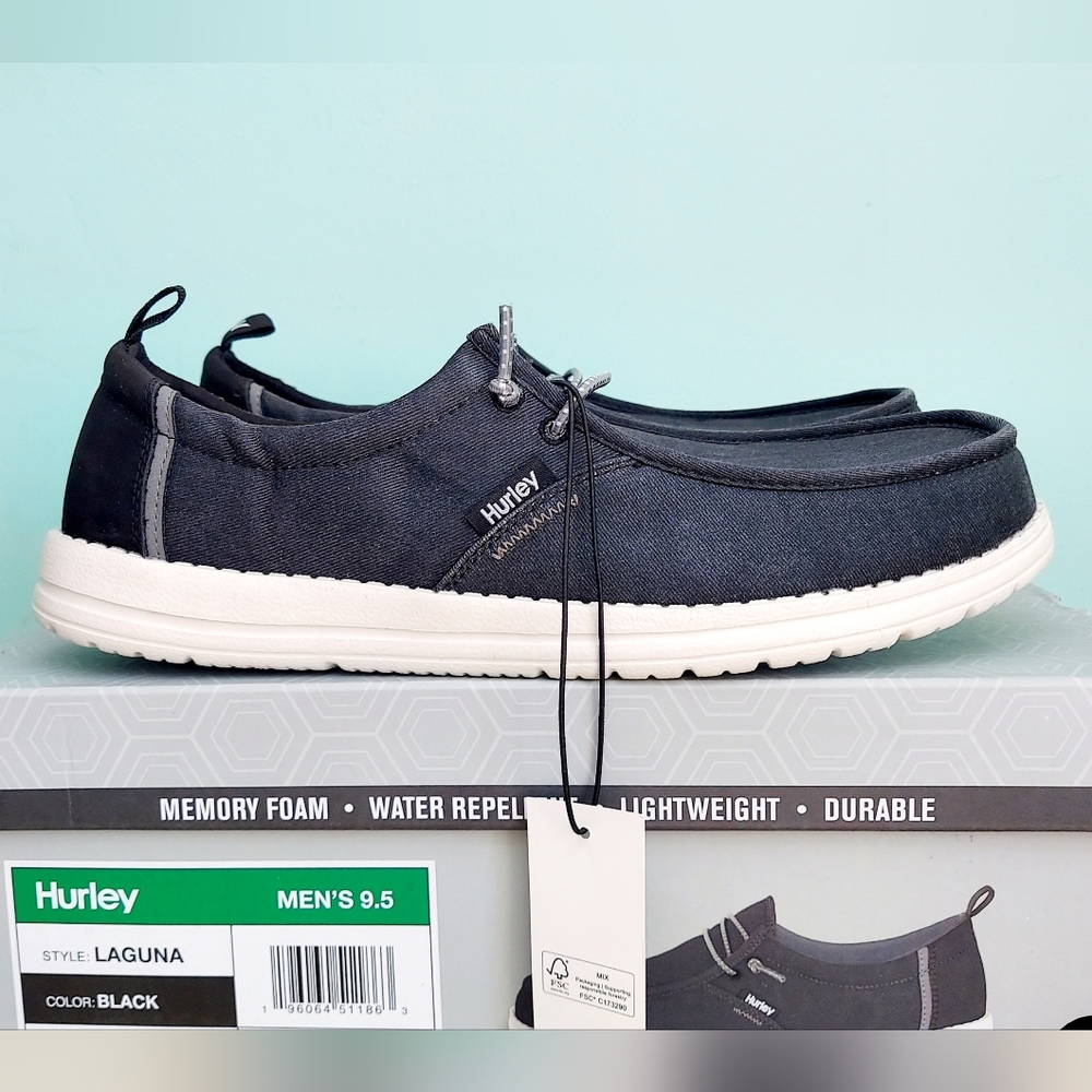 Hurley Men's Black Laguna Shoes Size 9.5 NWT Preppy Streetwear Vacation Casual